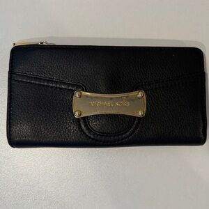 Michael Kors Black Leather Wallet with Gold Plate Accent